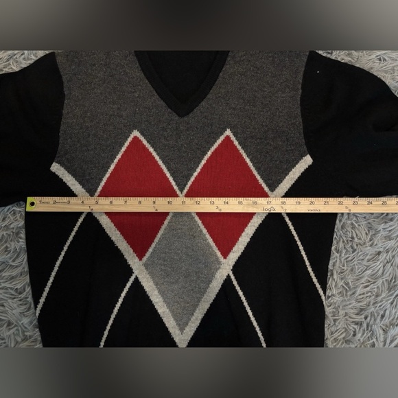 Jos. A. Banks Men’s Black Lambs Wool V-Neck Pullover Argyle Sweater Large Preppy - Picture 3 of 6